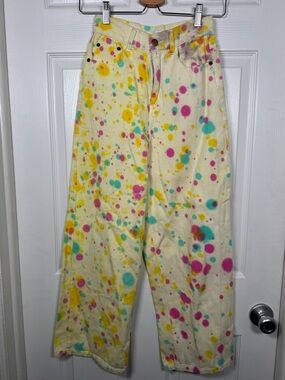 SHEKOU Paint Splatter Wide Leg Jeans XS Colorful Denim Pants